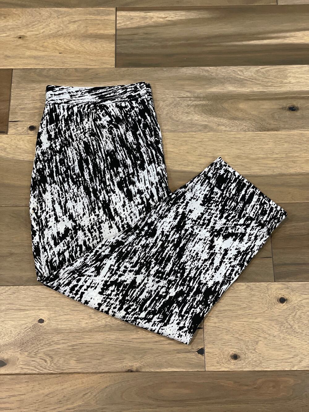 DKNY Chiffon Loose Fit Pants Size 12 Black White Lightweight